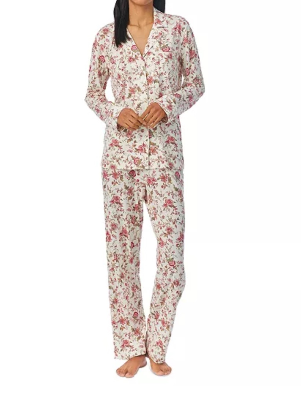 Lauren Ralph Lauren Floral Pajamas Set white pink long sleeve cotton blend Large